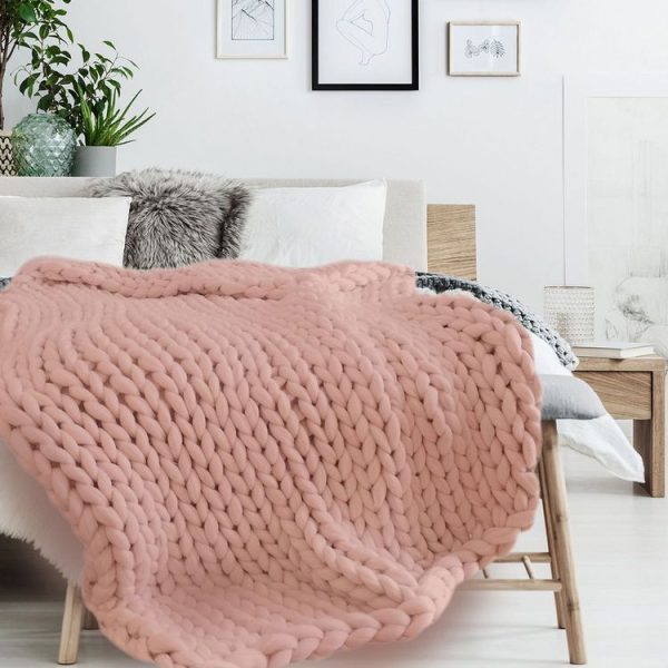 Meilleure vente 👏 The Home Deco Factory Plaid Grosse Maille Chunky – L. 150 X L. 120 Cm – Rose 🎁 1