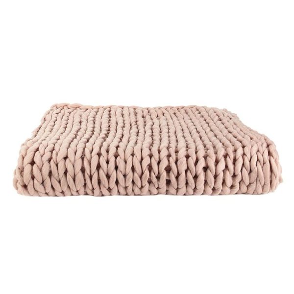 Meilleure vente 👏 The Home Deco Factory Plaid Grosse Maille Chunky – L. 150 X L. 120 Cm – Rose 🎁 3