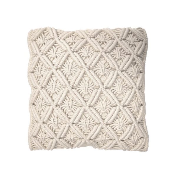 De gros 😀 Coussin Déco Uni Déhoussable En Coton Effet Macramé 😉 5