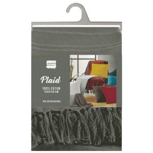 Grosses soldes ✔️ Paris Prix Plaid Uni à Franges Lilia 150x150cm Kaki 🛒 7