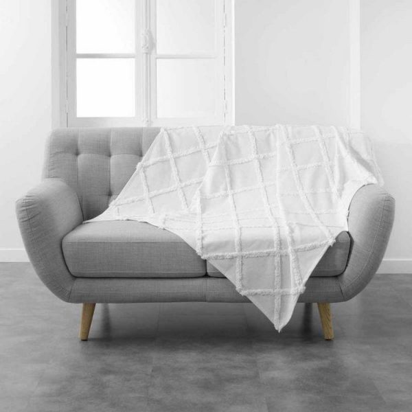 Coupon 🔔 Paris Prix Plaid Uni En Coton Calyssa 125x150cm Blanc 😉 1