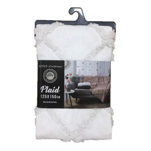 Coupon 🔔 Paris Prix Plaid Uni En Coton Calyssa 125x150cm Blanc 😉 7