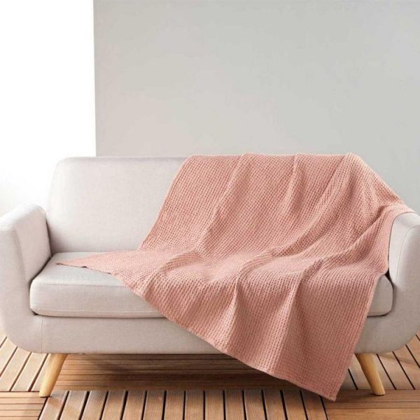 Remise 😉 Paris Prix Plaid Nid D’Abeille Uni Gaufrette 125x150cm Rose ⌛ 1