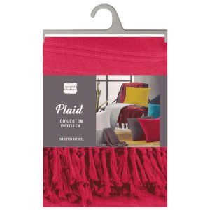 Vente flash 🧨 Paris Prix Plaid Uni à Franges Lilia 150x150cm Framboise 👍 7