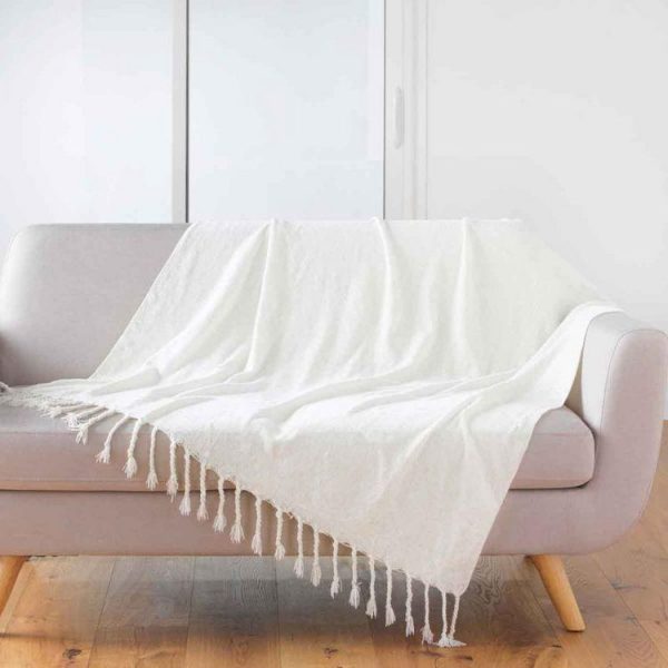 Coupon ✨ Paris Prix Plaid à Franges Uni Mélissa 125x150cm Blanc 😍 1