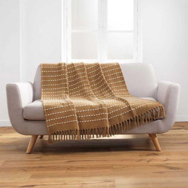 Remise 🧨 Paris Prix Plaid à Franges Tissé Cayenne 125x150cm Jaune 🎁 1