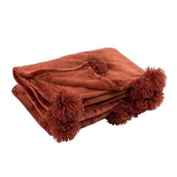 De gros 🎁 Paris Prix Plaid Déco à Pompons Polyes 130x170cm Marsala 👍 1