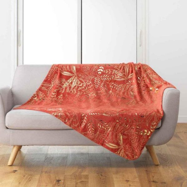 Coupon ⌛ Paris Prix Plaid Flanelle Imprimé Belflor 125x150cm Terracotta 😉 1