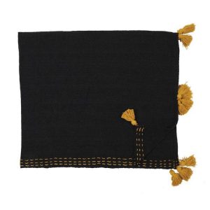 Meilleure affaire 🎉 Paris Prix Jeté De Canapé Coton Pompons 130x150cm Noir 👏 7