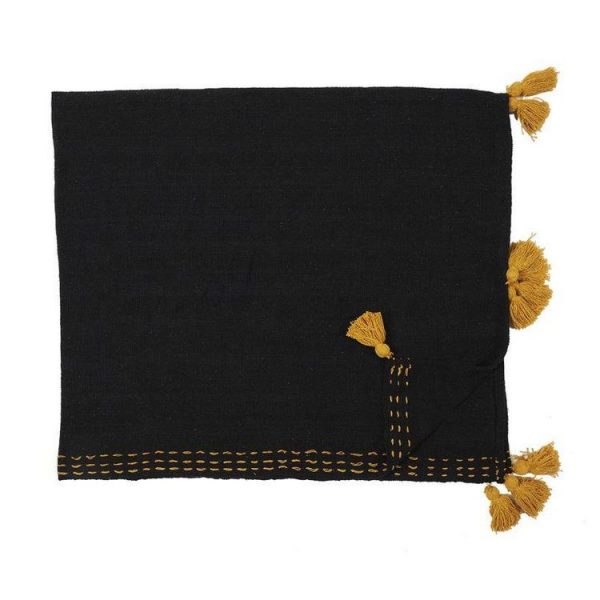 Meilleure affaire 🎉 Paris Prix Jeté De Canapé Coton Pompons 130x150cm Noir 👏 3