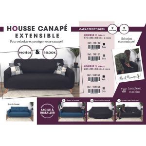 Coupon 🎉 The Home Deco Factory Housse Extensible Pour Canapé 2 Places – Noir – 170 X 80 Cm 🔔 9