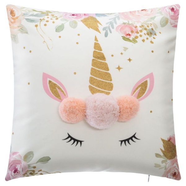 Offres 🥰 ATMOSPHERA FOR KIDS Coussin Licorne Pompons En Polyester 😉 1