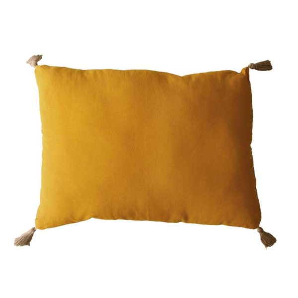 Top 10 ✔️ Coussin Rectangulaire Panama Avec 4 Pompons En Jute – 70 Cm X 50 Cm – Jaune Moutarde 😉 1